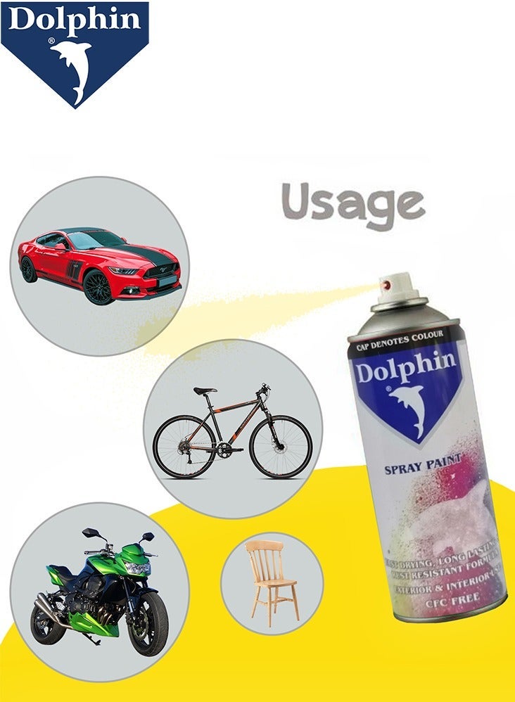 Dolphin طلاء رذاذ مقاوم للصدأ أصفر كناري 280 جرام – طلاء واقي مضاد للتآكل، يجف بسرعة، لمسة ناعمة، لون طويل الأمد للمعادن، الخشب، قطع السيارات، الآلات، الأثاث واستخدامات الأعمال اليدوية - Image 2